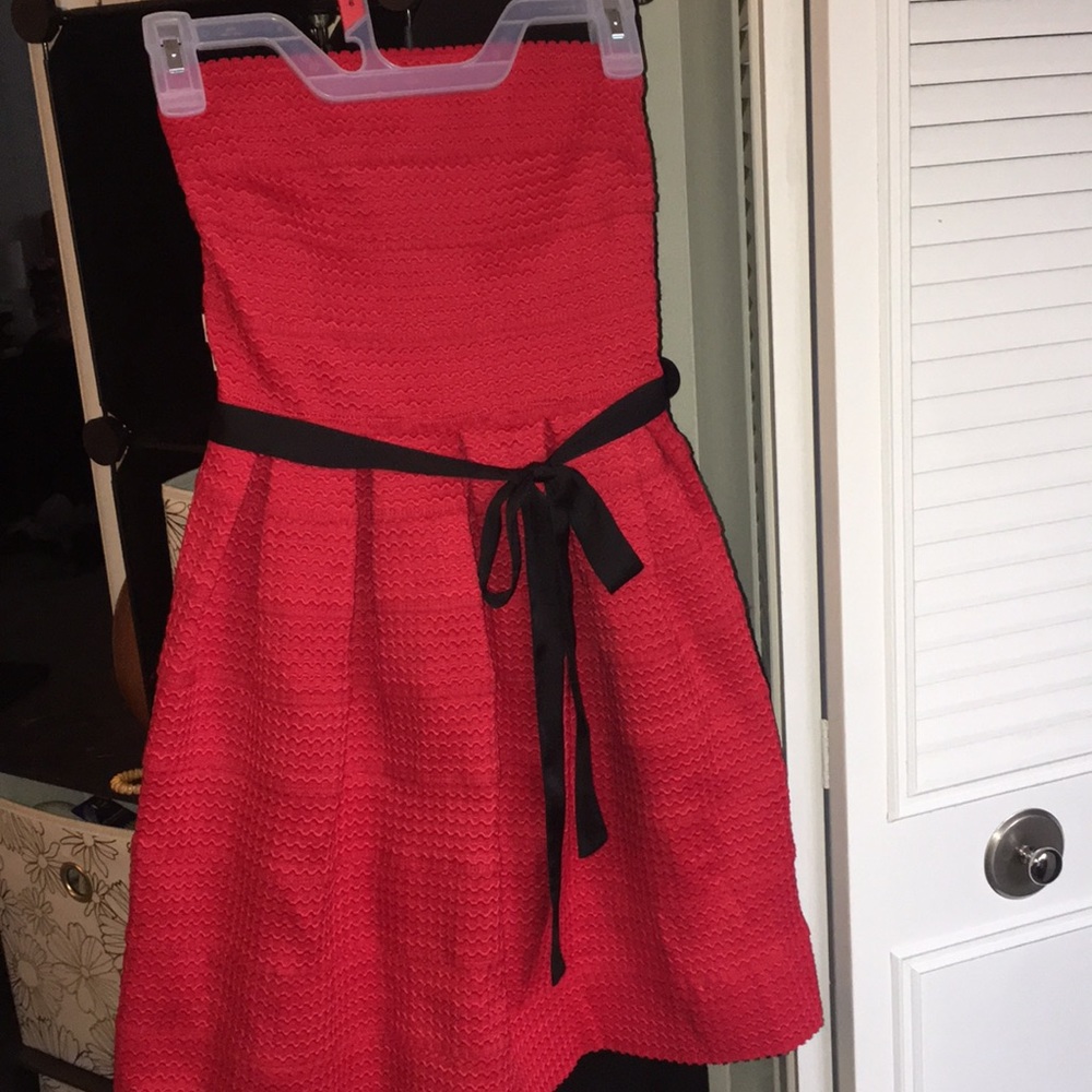 Strapless red dress